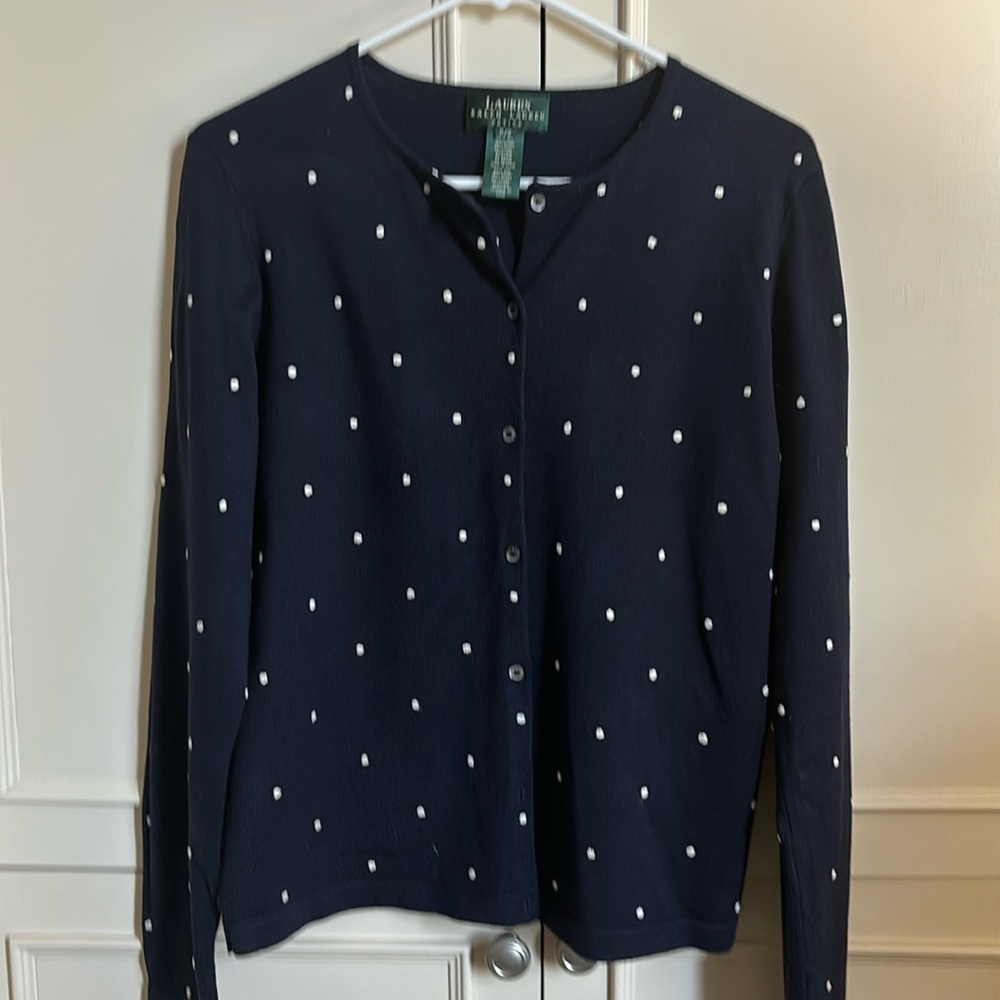 Navy blue polka dot cardigan , like new